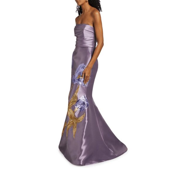 Amsale Sequin Floral Mermaid Gown in VIOLET Size US10 $2150 - Picture 2 of 11